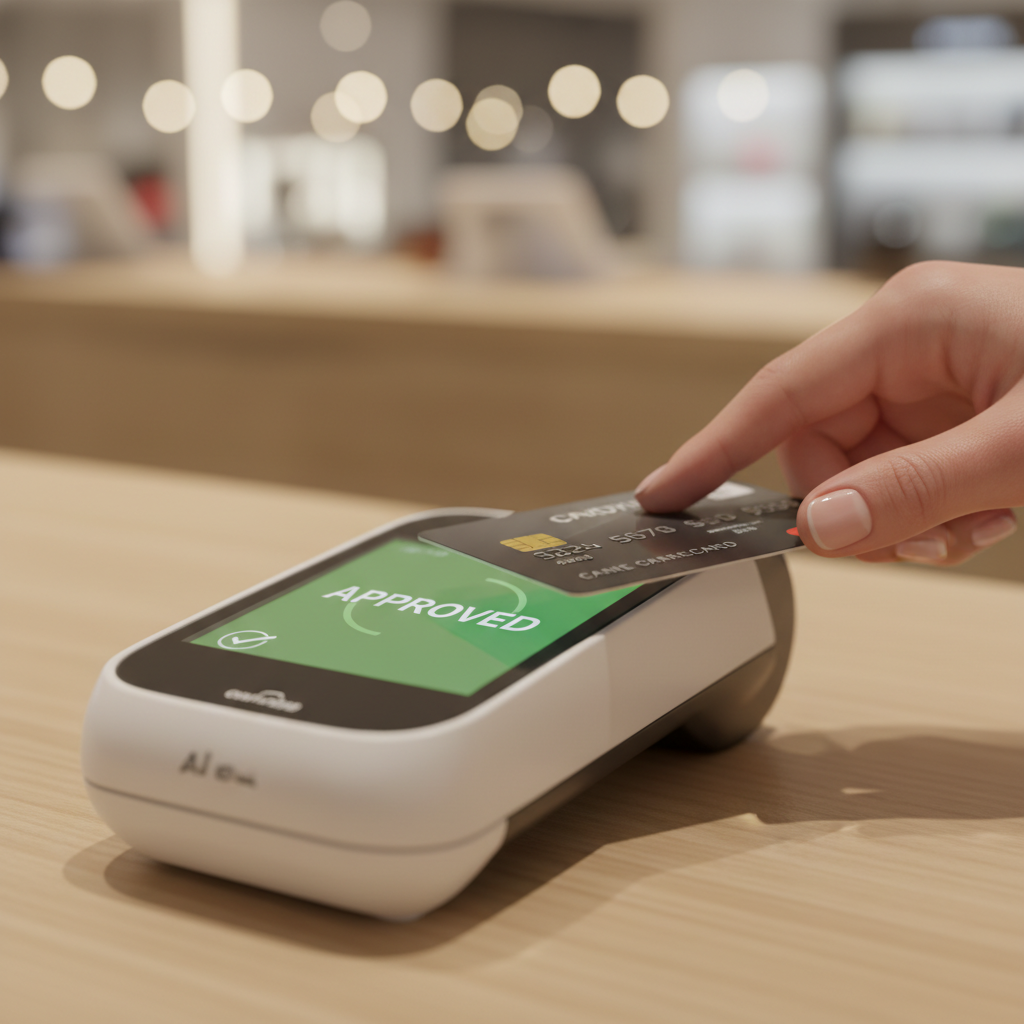 Modern payment terminal accepting contactless credit card