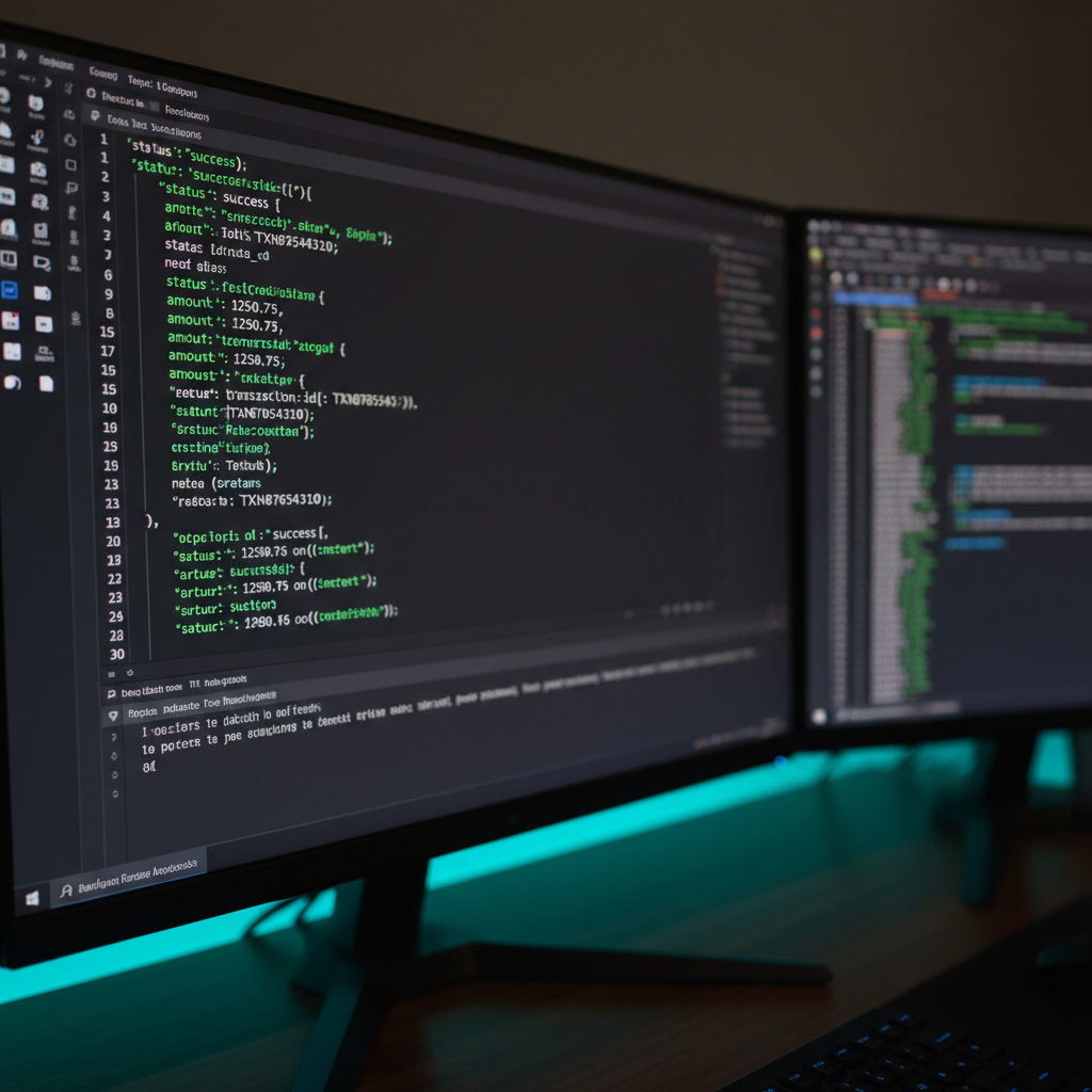 Code editor showing payment API integration